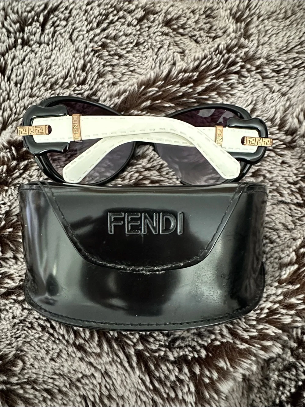Fendi Black Frame Sunglasses with White Temples and Gold Logo Hardware